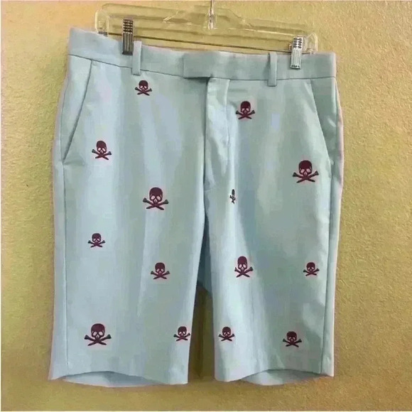 G/FORE "Killer T's" Golf Shorts Light Blue With Maroon Skulls Size 32 EUC! - Picture 6 of 11